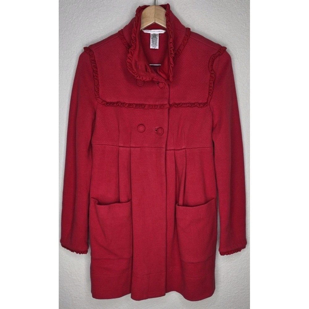 Diane Von Furstenberg Red Double Breasted Wool Silk Jacket Coat Woman 8 Ruffle